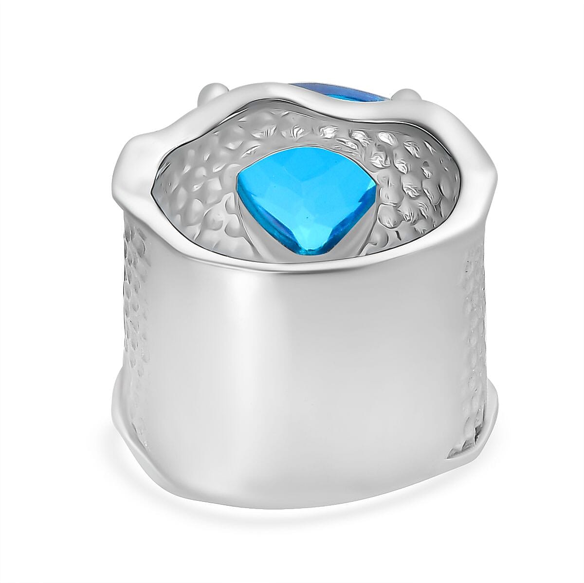 Carribean Quartz Solitaire Ring in Silver Tone 4.80 Ct.