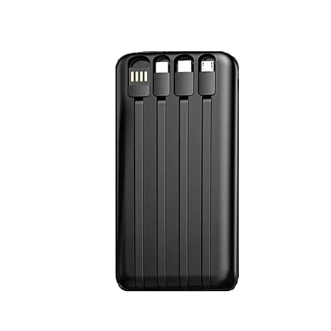 4 in 1 Black Power Bank with Built in Wires - 10000mAh