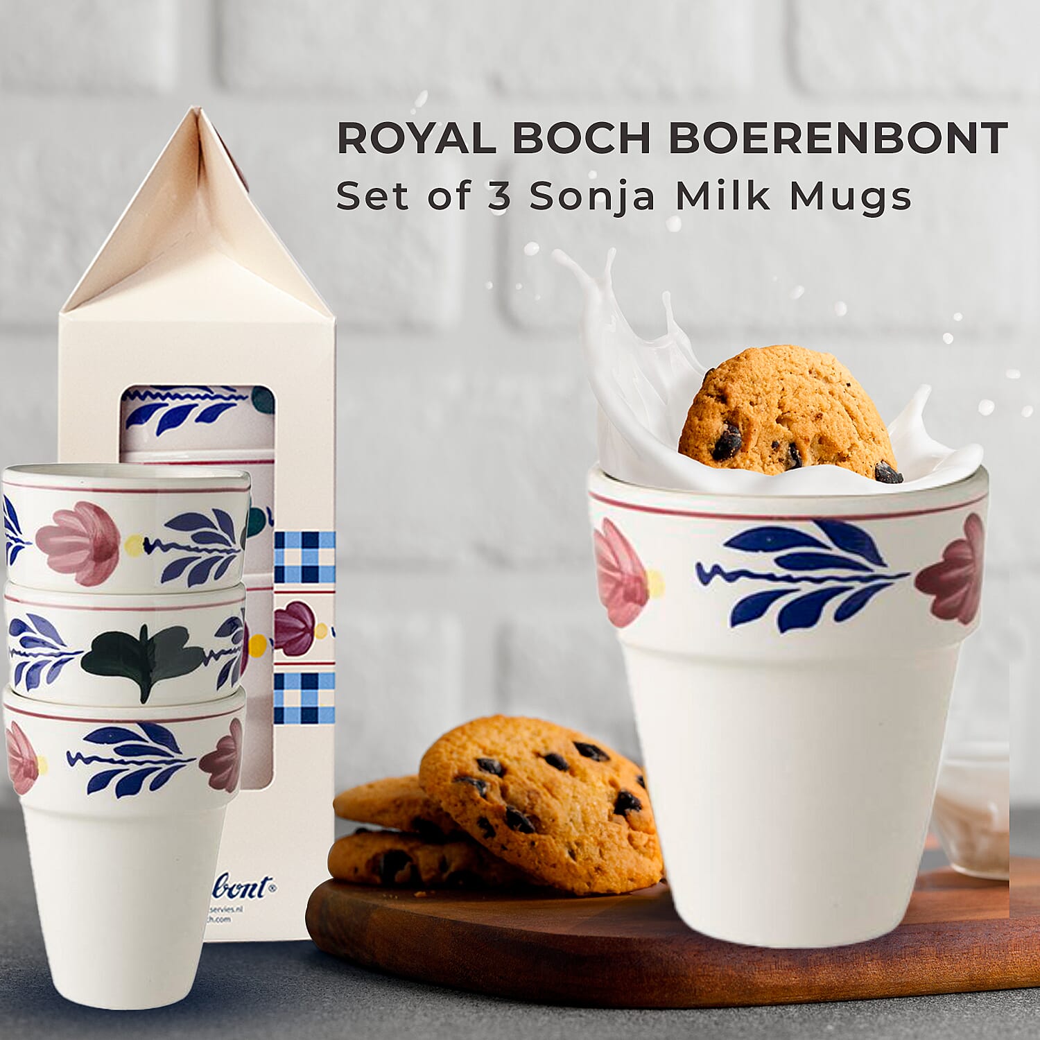 Royal Boch Belgium - Set of 3 Mugs -  Handcrafted Earthenware - Dishwasher-Microwave safe -  Royal Boch High Quality Tableware Since 1841