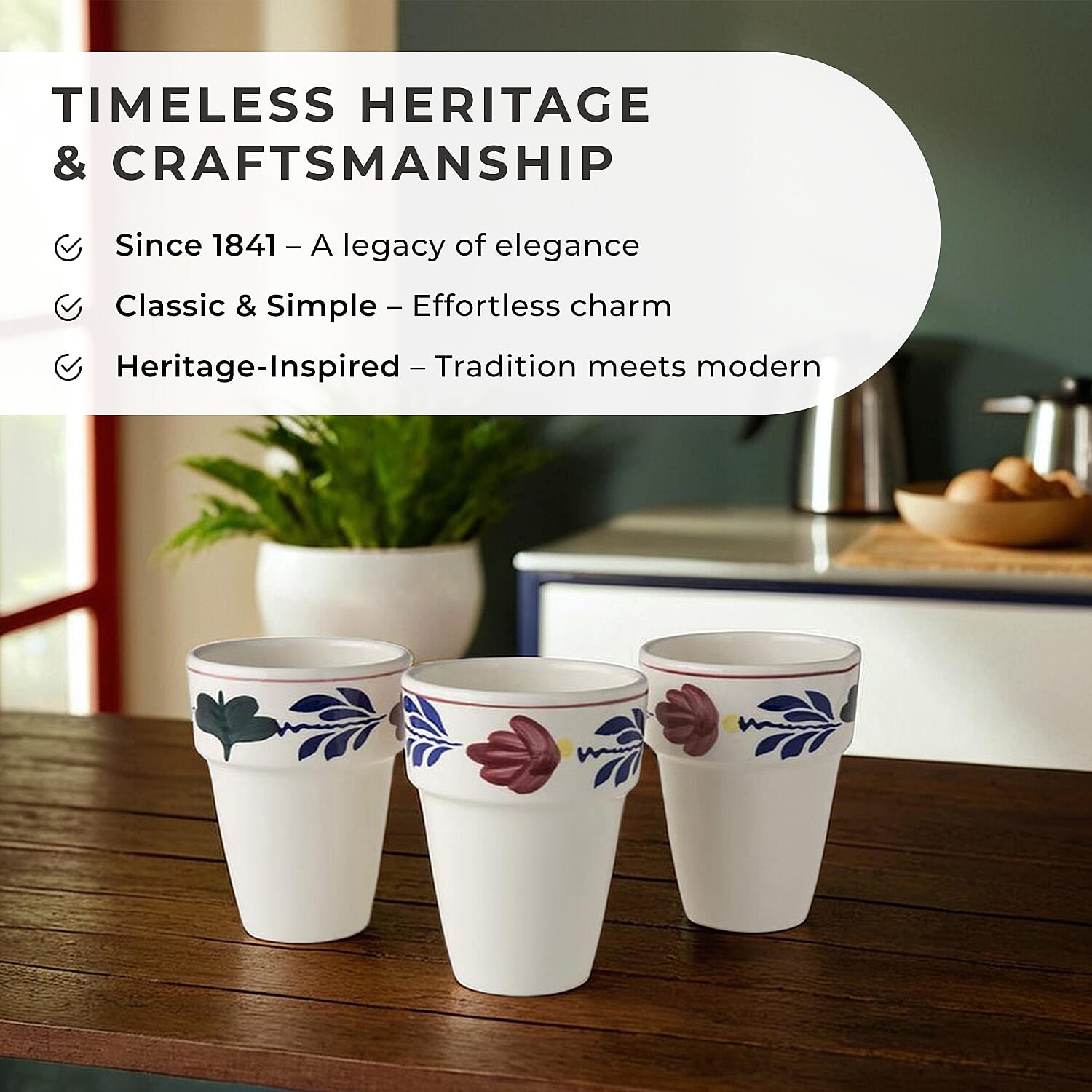 Royal Boch Belgium - Set of 3 Mugs -  Handcrafted Earthenware - Dishwasher-Microwave safe -  Royal Boch High Quality Tableware Since 1841