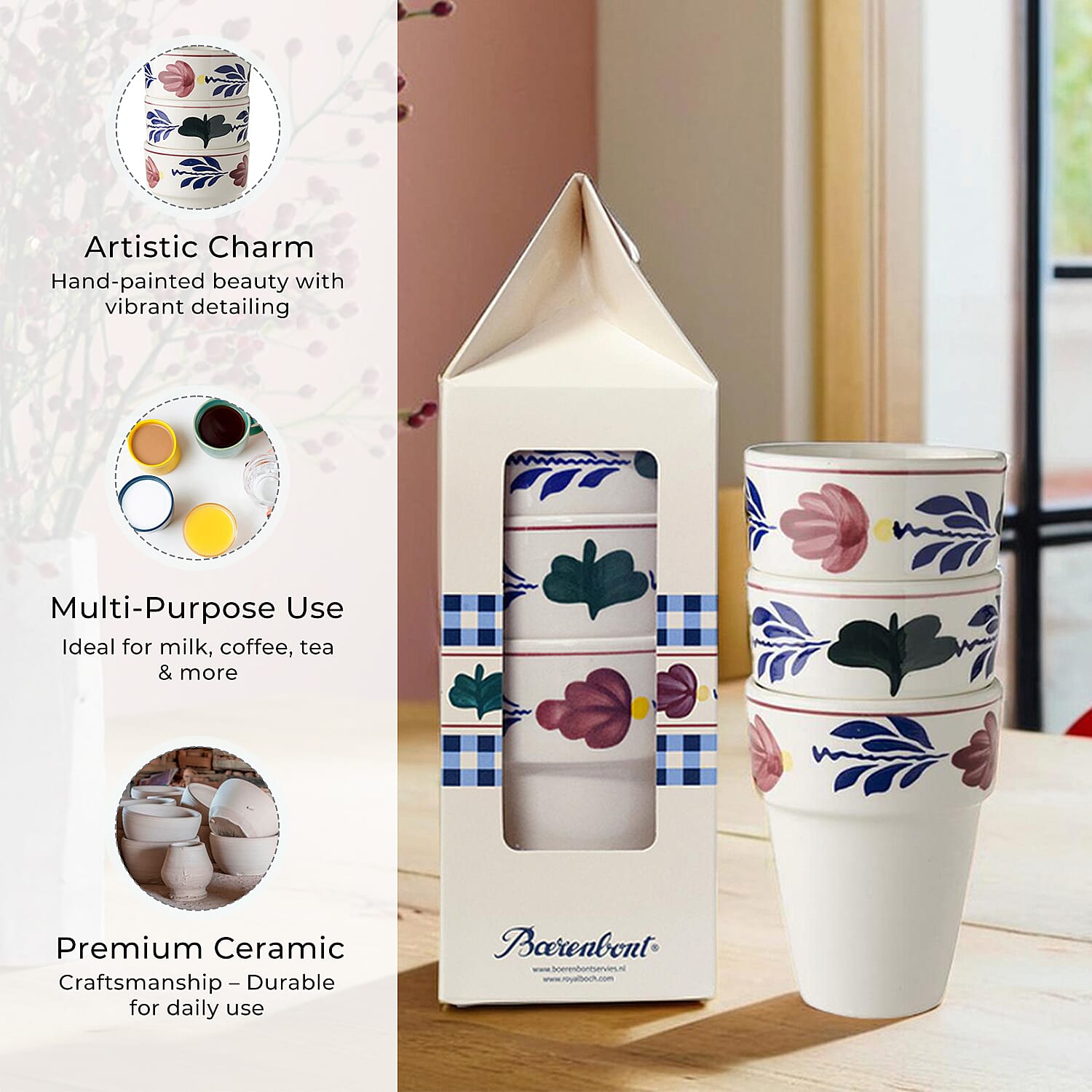 Royal Boch Belgium - Set of 3 Mugs -  Handcrafted Earthenware - Dishwasher-Microwave safe -  Royal Boch High Quality Tableware Since 1841