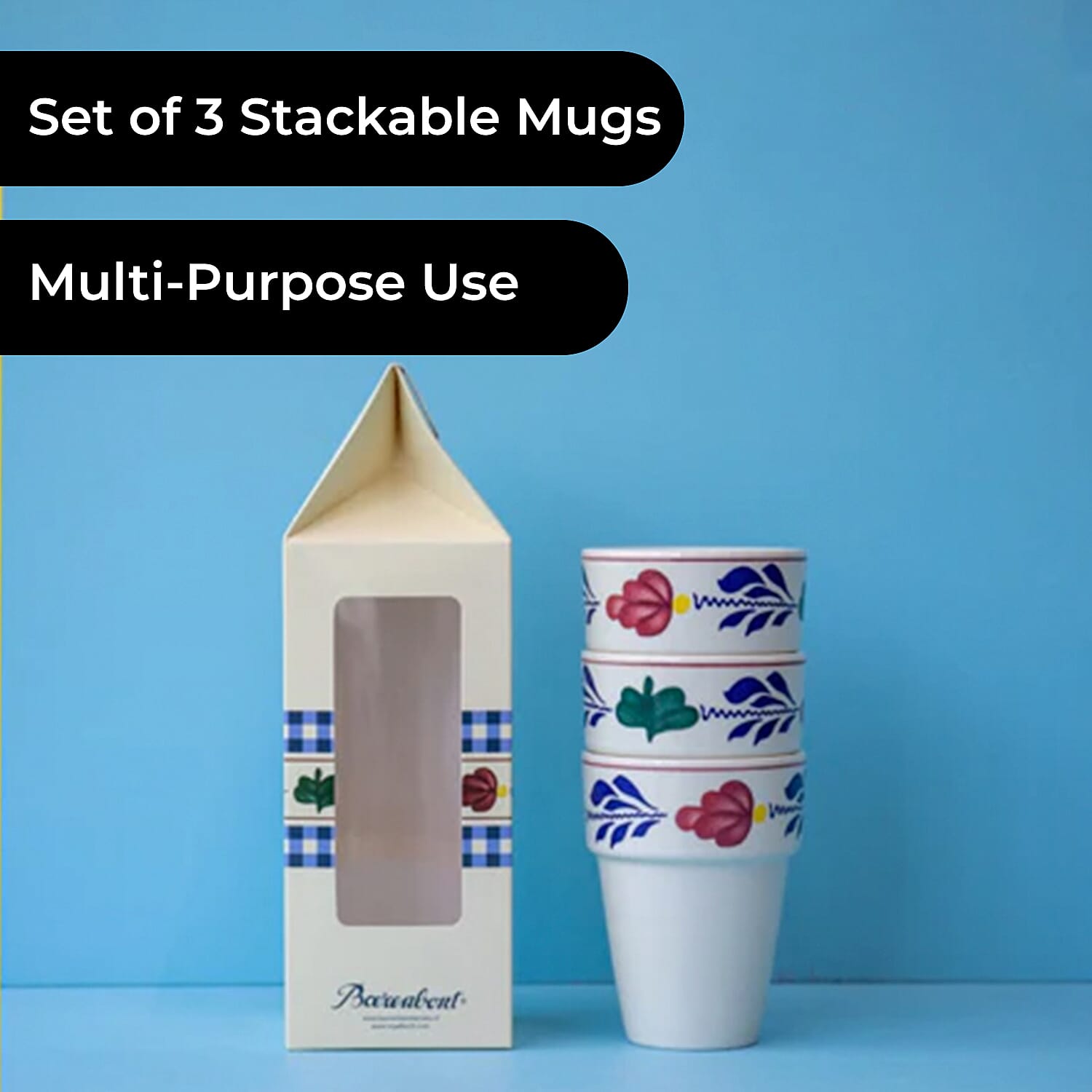 Royal Boch Belgium - Set of 3 Mugs -  Handcrafted Earthenware - Dishwasher-Microwave safe -  Royal Boch High Quality Tableware Since 1841