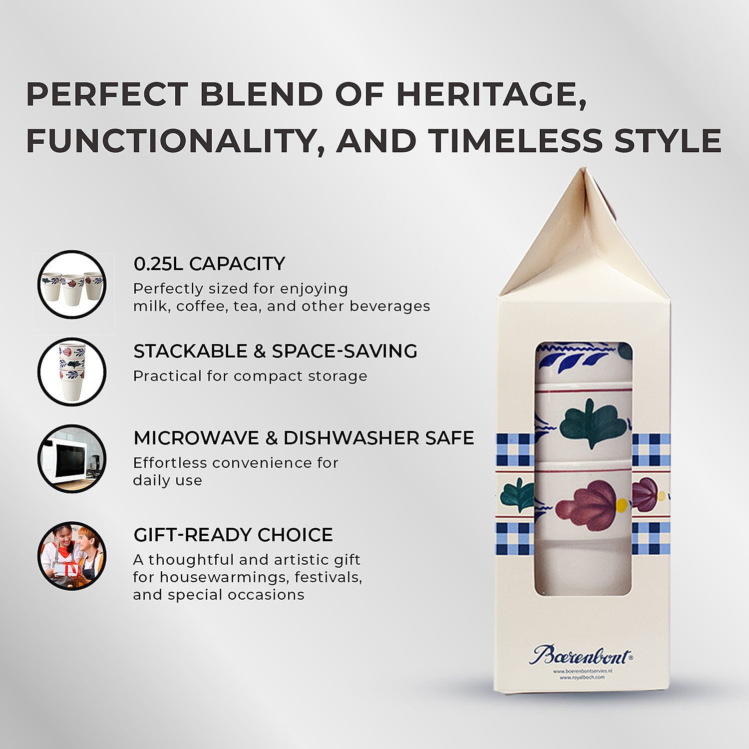 Royal Boch Belgium - Set of 3 Mugs -  Handcrafted Earthenware - Dishwasher-Microwave safe -  Royal Boch High Quality Tableware Since 1841