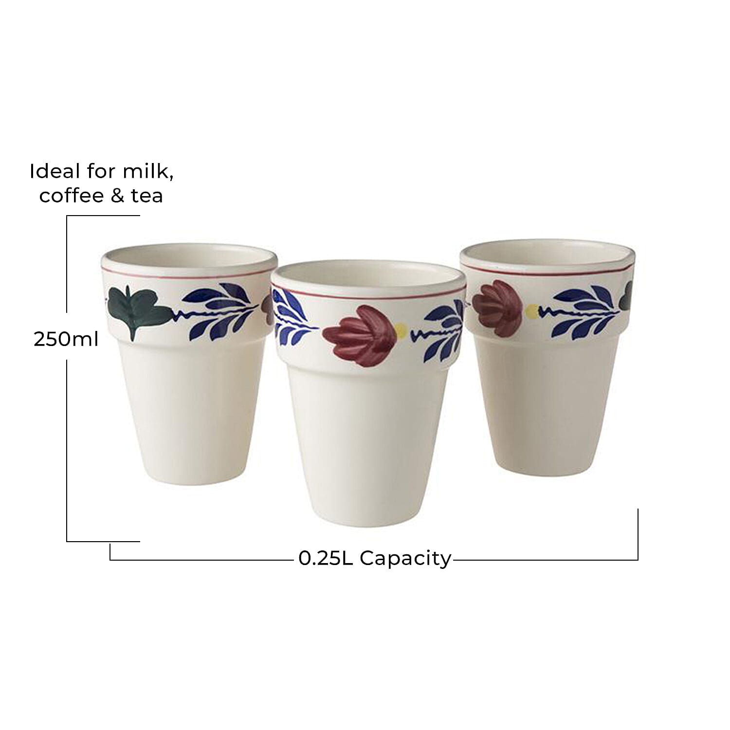 Royal Boch Belgium - Set of 3 Mugs -  Handcrafted Earthenware - Dishwasher-Microwave safe -  Royal Boch High Quality Tableware Since 1841