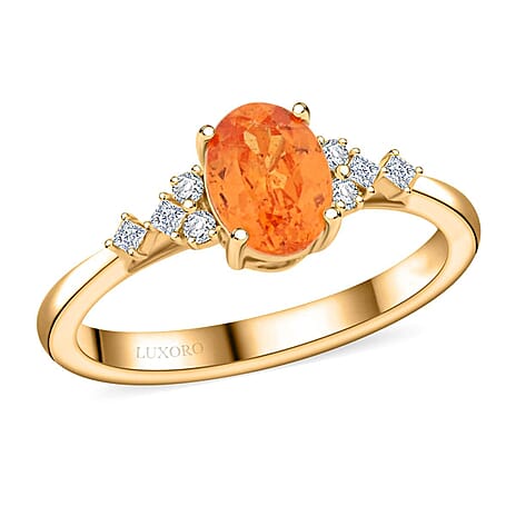 Luxoro 9K Yellow Gold AGI Certified AAA Fanta Garnet & White Diamond (I2-G-H) Ring 2.35 Ct.