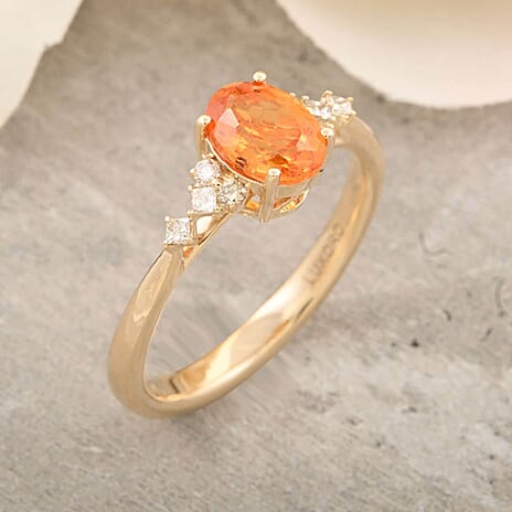 Luxoro 9K Yellow Gold AGI Certified AAA Fanta Garnet & White Diamond (I2-G-H) Ring 2.35 Ct.