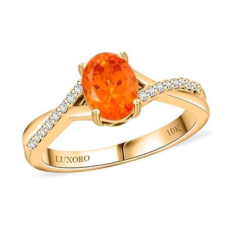 10K Yellow Gold  AAA   Fanta Garnet ,  White Diamond  I2 Ring 1.70 ct,  Gold Wt. 3.6 Gms  1.700  Ct.