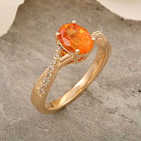 10K Yellow Gold  AAA   Fanta Garnet ,  White Diamond  I2 Ring 1.70 ct,  Gold Wt. 3.6 Gms  1.700  Ct.