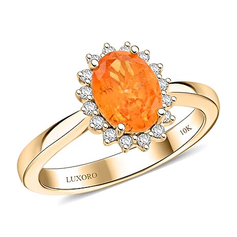 10K Yellow Gold  AAA   Fanta Garnet ,  White Diamond  I2 Ring 1.70 ct,  Gold Wt. 3.51 Gms  1.700  Ct.