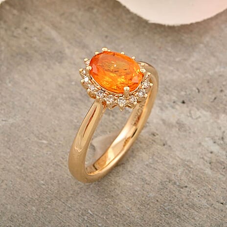 10K Yellow Gold  AAA   Fanta Garnet ,  White Diamond  I2 Ring 1.70 ct,  Gold Wt. 3.51 Gms  1.700  Ct.