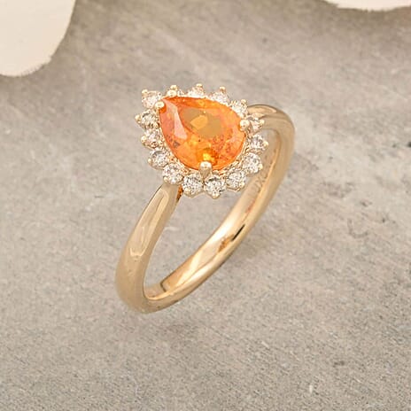 10K Yellow Gold  AAA   Fanta Garnet ,  White Diamond  I2 Ring 1.70 ct,  Gold Wt. 3.4 Gms  1.700  Ct.
