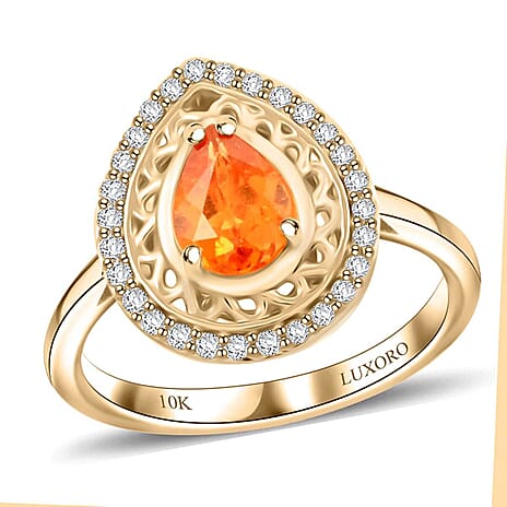 10K Yellow Gold  AAA   Fanta Garnet ,  White Diamond  I2 Ring 1.60 ct,  Gold Wt. 4.09 Gms  1.600  Ct.