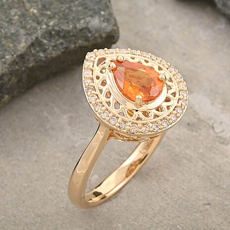 10K Yellow Gold  AAA   Fanta Garnet ,  White Diamond  I2 Ring 1.60 ct,  Gold Wt. 4.09 Gms  1.600  Ct.