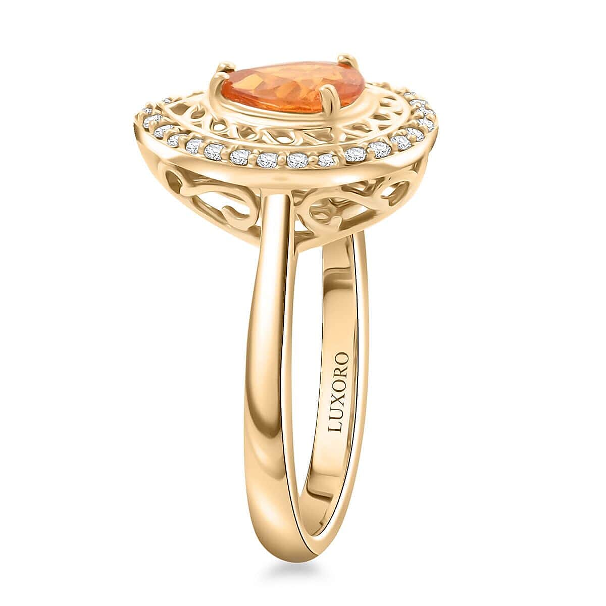 10K Yellow Gold  AAA   Fanta Garnet ,  White Diamond  I2 Ring 1.60 ct,  Gold Wt. 4.09 Gms  1.600  Ct.