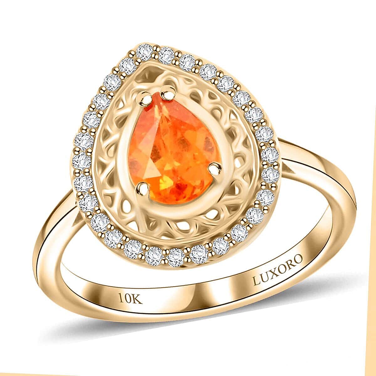 Appraised & Certified LUXORO 1.6 Ct. Fanta Garnet, Diamond Halo Ring in 10K Yellow Gold