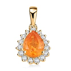 Appraised and Certified 1.71 Ct. Fanta Garnet, Diamond Halo Pendant in 10K Yellow Gold