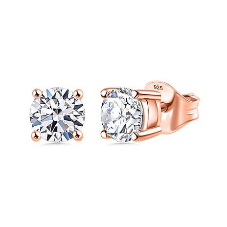 Luxuriant - Lab Grown Diamond (SI-GH) Solitaire Stud Push Back Earrings 18K Vermeil Rose Gold Plated Sterling Silver 1.00 Ct.