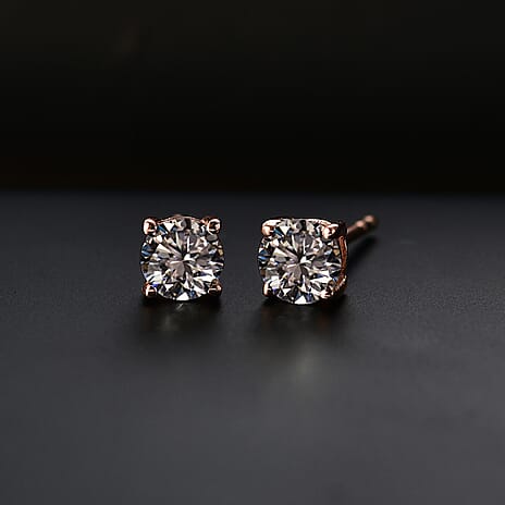 Luxuriant - Lab Grown Diamond (SI-GH) Solitaire Stud Push Back Earrings 18K Vermeil Rose Gold Plated Sterling Silver 1.00 Ct.
