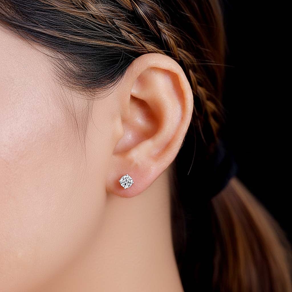 Luxuriant - Lab Grown Diamond (SI-GH) Solitaire Stud Push Back Earrings 18K Vermeil Rose Gold Plated Sterling Silver 1.00 Ct.