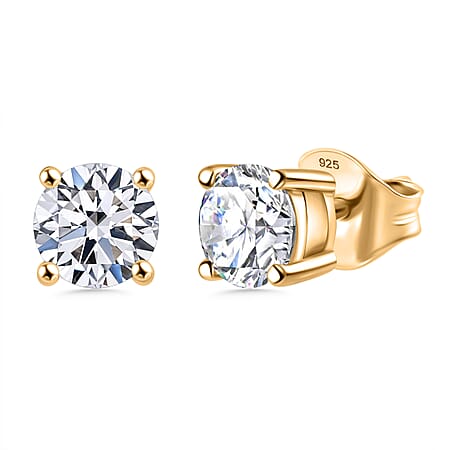 Luxuriant Diamond 1 Ct. Lab Grown Diamond Solitaire Stud Earrings in 18K Yellow Gold Vermeil Sterling Silver