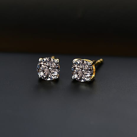 Luxuriant Diamond - Lab Grown Diamond (SI-G-H) Solitaire Stud Push Back Earring in 18K Vermeil Yellow Gold Plated Sterling Silver 1.00 Ct.