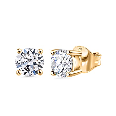 LUXURIANT 1 Ct. Lab Grown Diamond Solitaire Stud Push Back Earring in 18K Vermeil Yellow Gold Over Sterling Silver