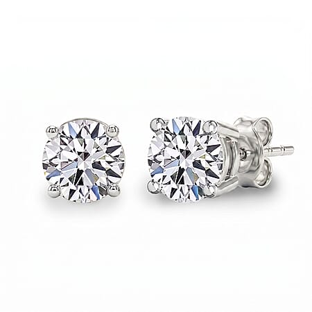 LUXURIANT 1 Ct. Lab Grown Diamond Solitaire Stud Push Back Earring in Rhodium Overlay Sterling Silver