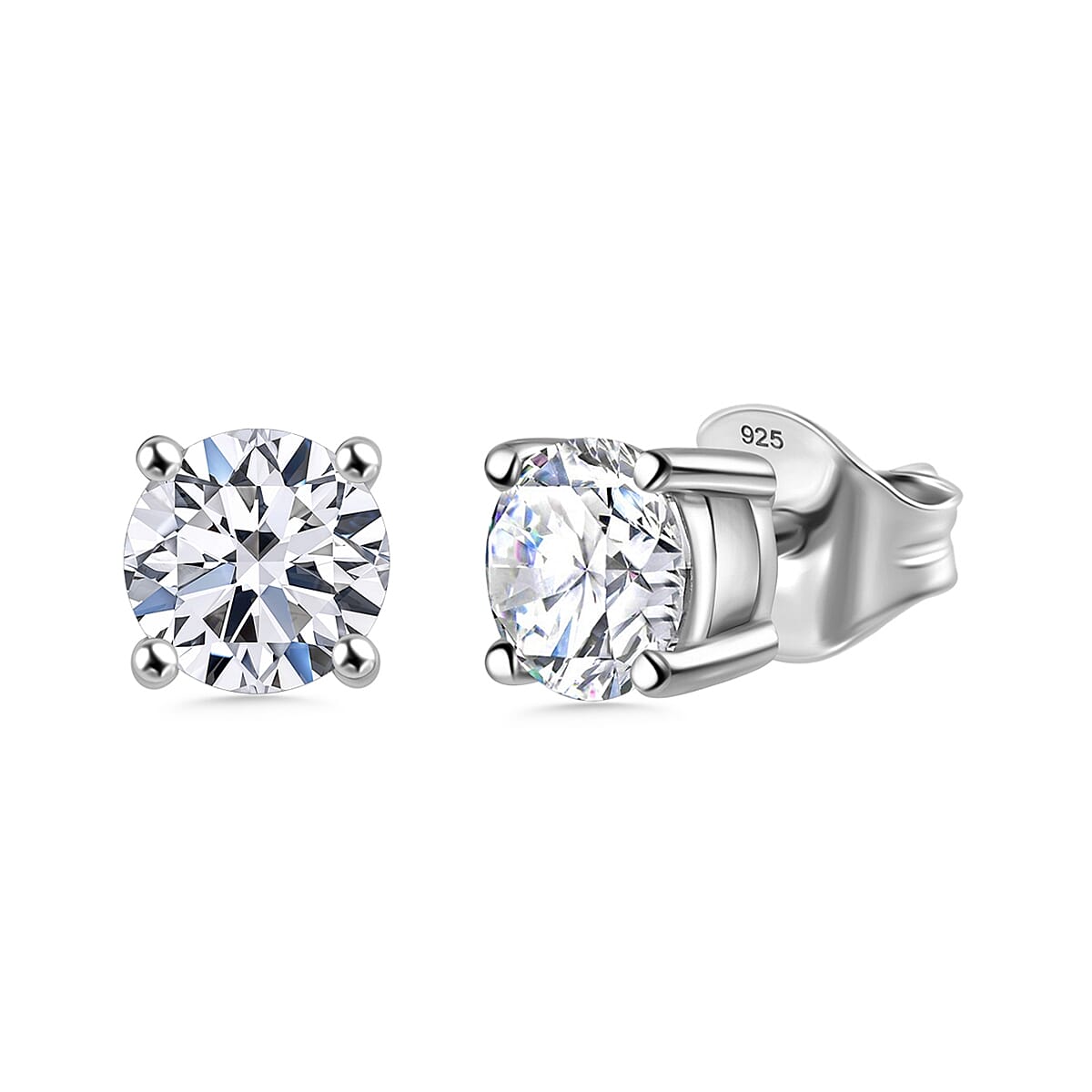 Luxuriant - Lab Grown Diamond (SI-GH) Solitaire Stud Push Back Earring in Rhodium Overlay Sterling Silver 1.00 Ct.