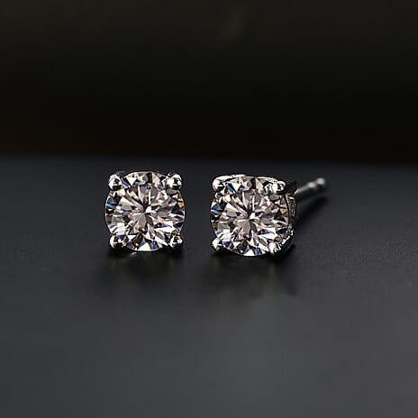 Luxuriant - Lab Grown Diamond (SI-GH) Solitaire Stud Push Back Earring in Rhodium Overlay Sterling Silver 1.00 Ct.