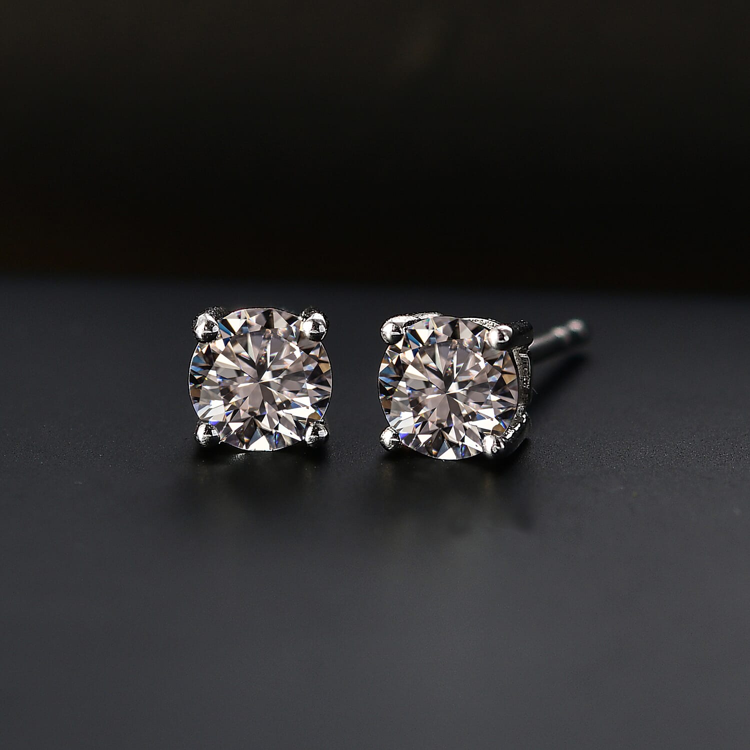 Luxuriant - Lab Grown Diamond (SI-GH) Solitaire Stud Push Back Earring in Rhodium Overlay Sterling Silver 1.00 Ct.