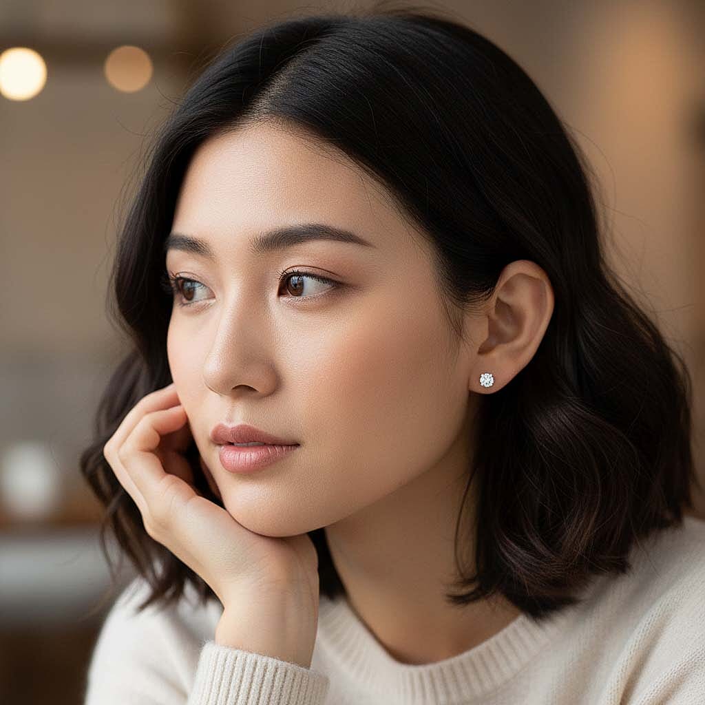 Luxuriant - Lab Grown Diamond (SI-GH) Solitaire Stud Push Back Earring in Rhodium Overlay Sterling Silver 1.00 Ct.