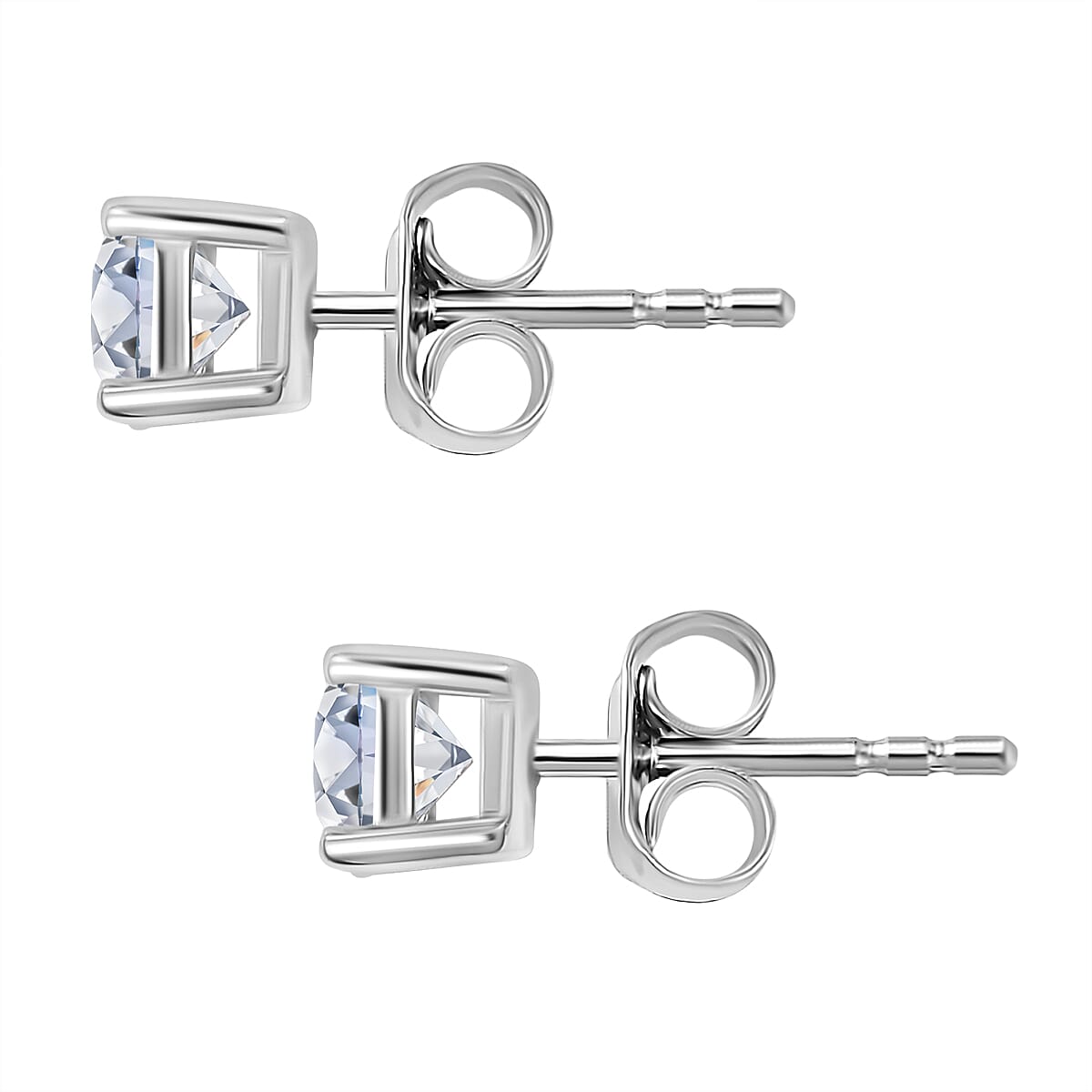 Luxuriant - Lab Grown Diamond (SI-GH) Solitaire Stud Push Back Earring in Rhodium Overlay Sterling Silver 1.00 Ct.