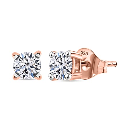 Luxuriant Diamond 0.5 Ct. Lab Grown Diamond Solitaire Stud Earrings in 18K Rose Gold Vermeil Sterling Silver