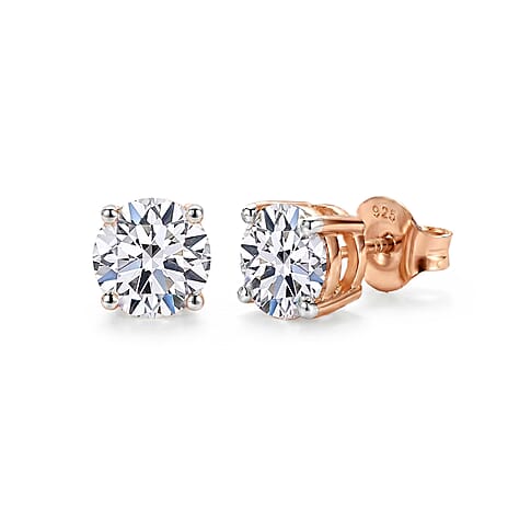 Luxuriant Lab Grown Diamond (SI-GH) Solitaire Stud Push Back Earrings in 18K Vermeil Rose Gold Plated Sterling Silver 0.51 Ct.