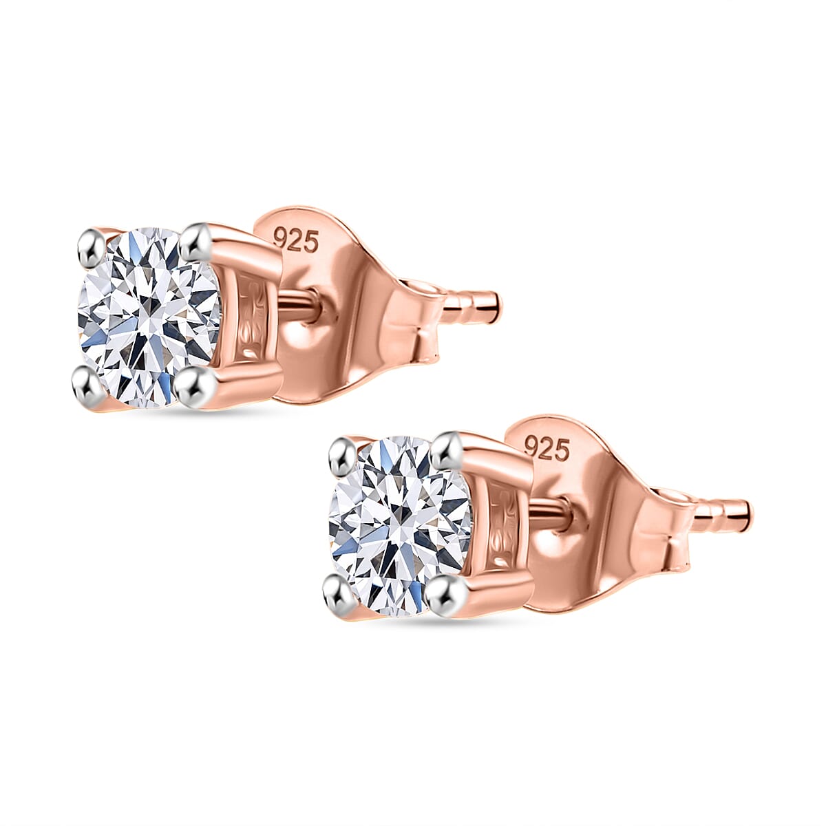 Luxuriant Lab Grown Diamond (SI-GH) Solitaire Stud Push Back Earrings in 18K Vermeil Rose Gold Plated Sterling Silver 0.51 Ct.