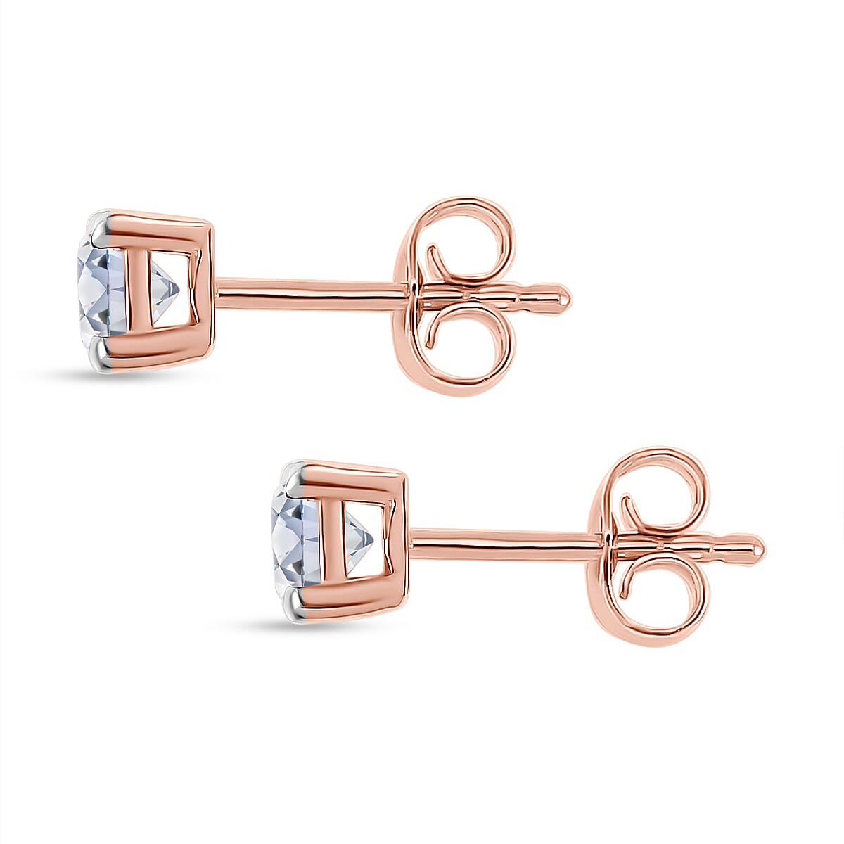 Luxuriant Lab Grown Diamond (SI-GH) Solitaire Stud Push Back Earrings in 18K Vermeil Rose Gold Plated Sterling Silver 0.51 Ct.
