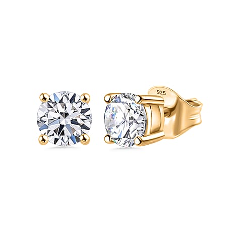 Luxuriant Diamond Lab Grown Diamond (SI-G-H) Solitaire Stud Push Back Earring in 18K Vermeil Yellow Gold Plated Sterling Silver 0.50 Ct.