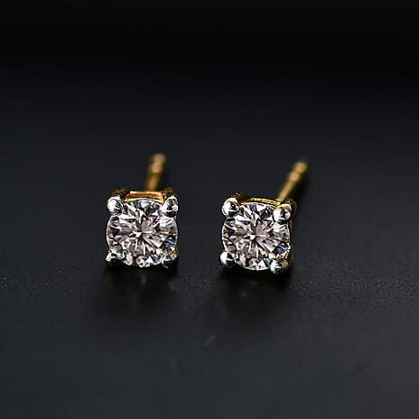 Luxuriant Diamond Lab Grown Diamond (SI-G-H) Solitaire Stud Push Back Earring in 18K Vermeil Yellow Gold Plated Sterling Silver 0.50 Ct.