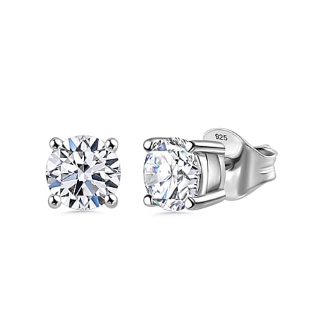 Luxuriant Diamond - Lab Grown Diamond (SI-G-H) Solitaire Stud Push Back Earring in Rhodium Overlay Sterling Silver 0.50 Ct.