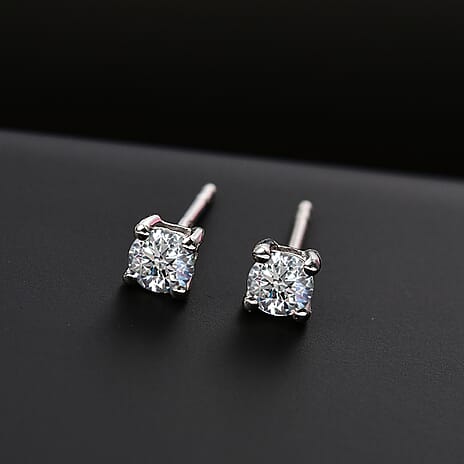 Luxuriant Diamond - Lab Grown Diamond (SI-G-H) Solitaire Stud Push Back Earring in Rhodium Overlay Sterling Silver 0.50 Ct.