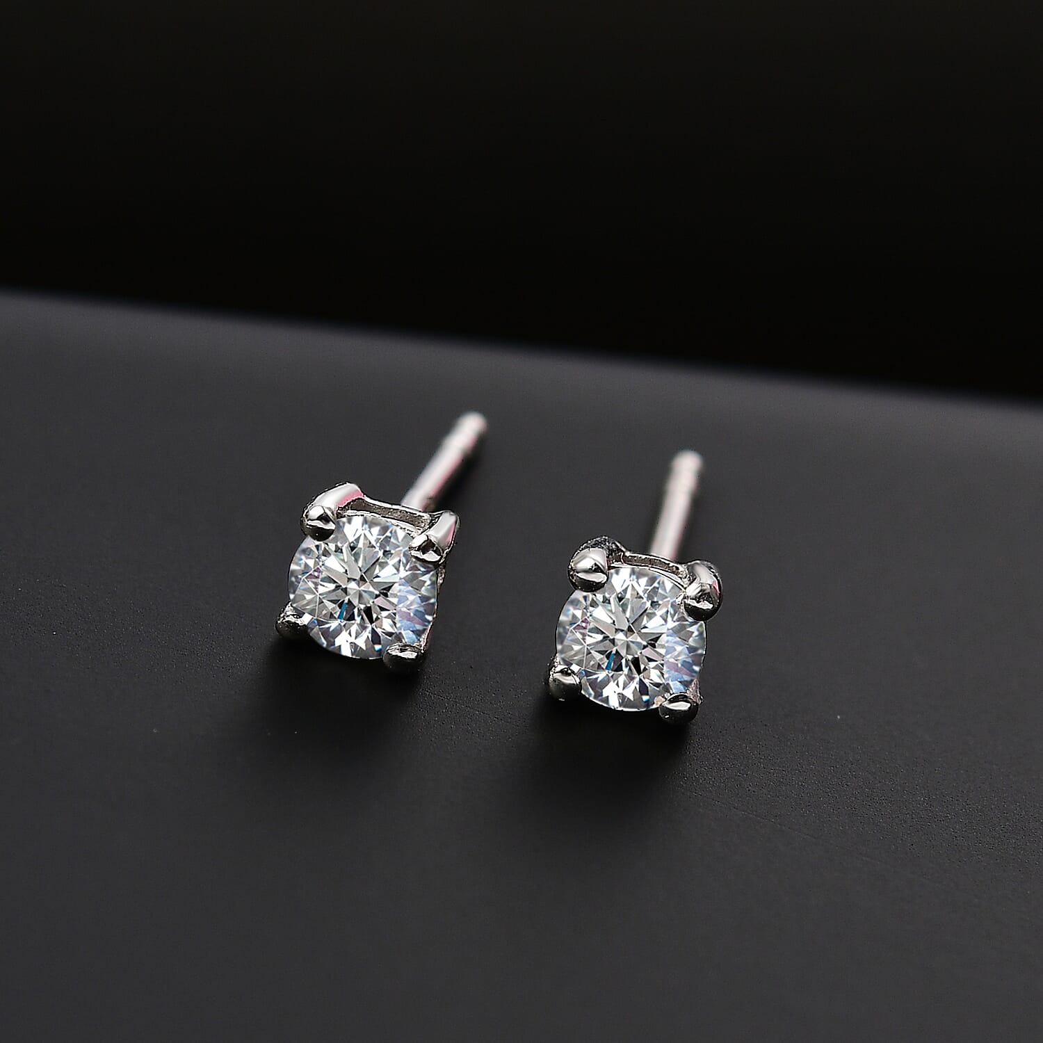 Luxuriant Lab Grown Diamond (SI-GH) Solitaire Stud Push Back Earring in Rhodium Overlay Sterling Silver 0.51 Ct.