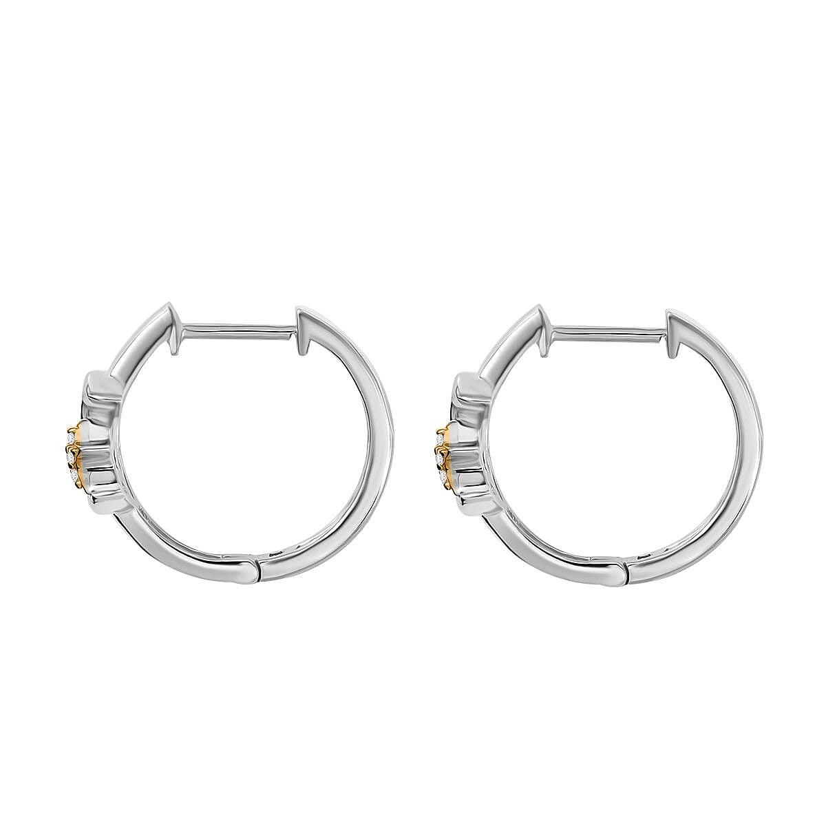 GP Celestial Collection - Moissanite & Blue Sapphire Hoop Earring in 18K Vermeil Yellow Gold Plated & Rhodium Overlay Sterling Silver