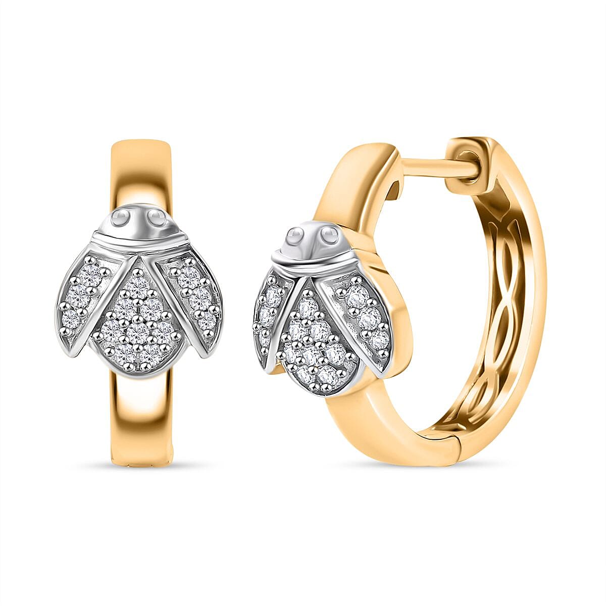 GP Trionfo Collection - Moissanite, Blue Sapphire Hoop Earring in 18K Vermeil Yellow Gold Plated Sterling Silver