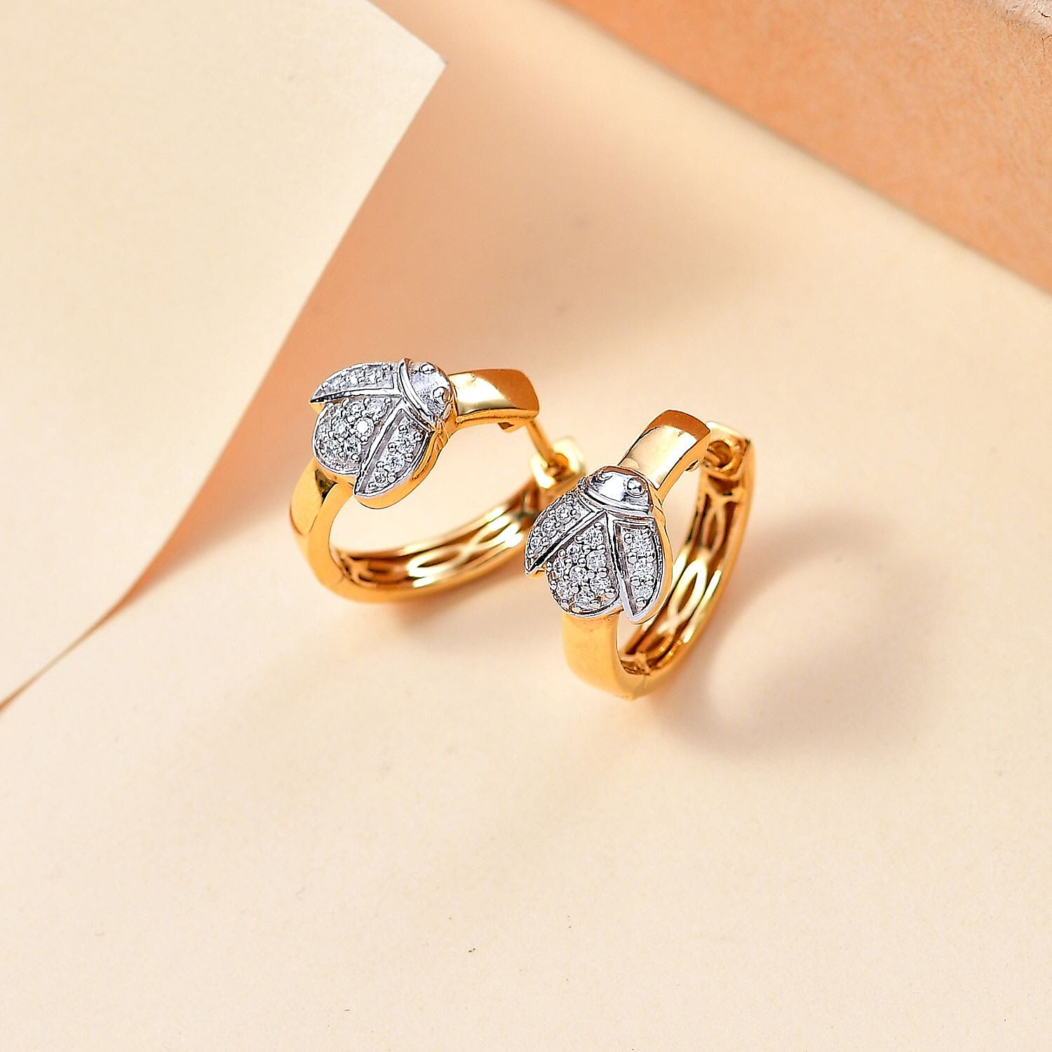 GP Trionfo Collection - Moissanite, Blue Sapphire Hoop Earring in 18K Vermeil Yellow Gold Plated Sterling Silver