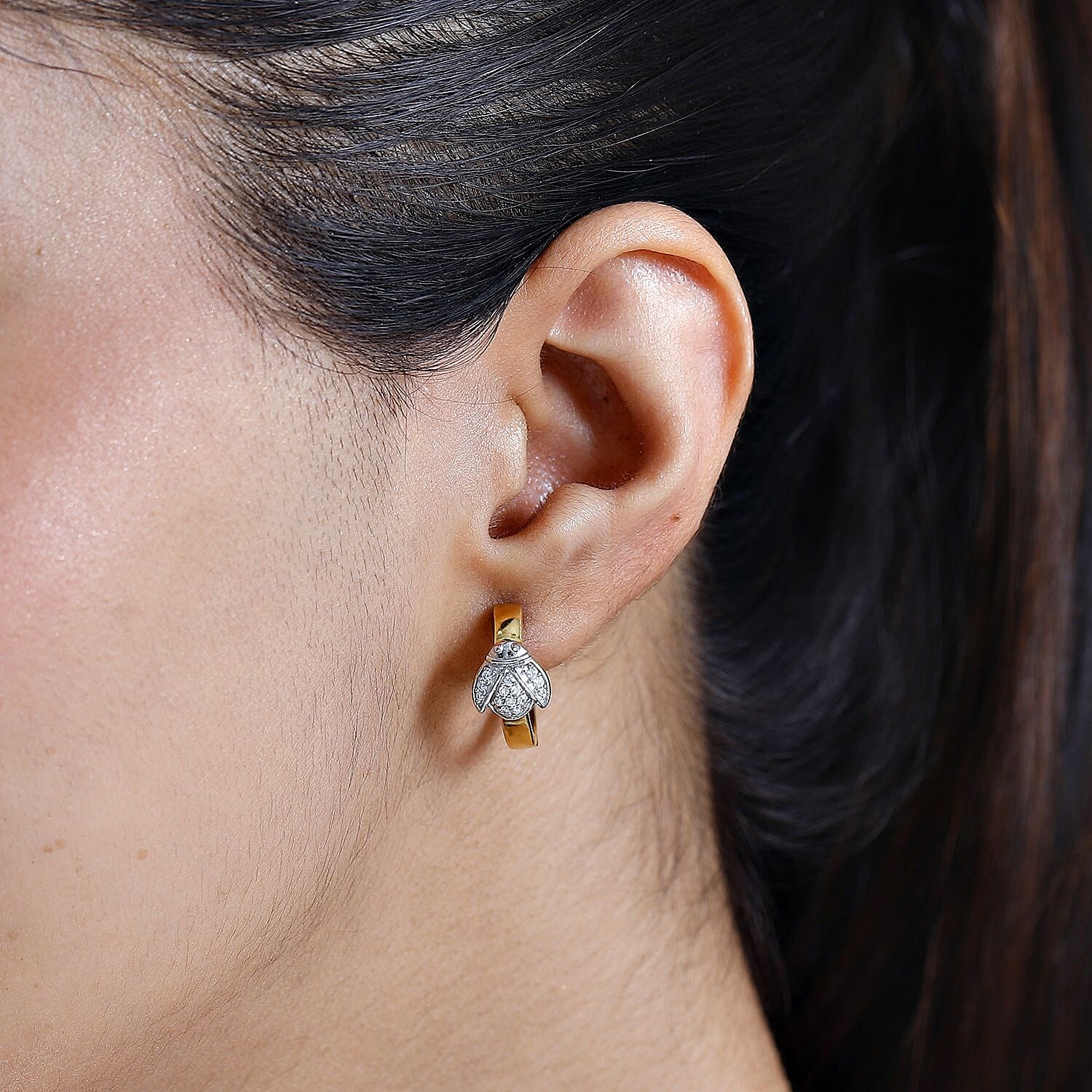 GP Trionfo Collection - Moissanite, Blue Sapphire Hoop Earring in 18K Vermeil Yellow Gold Plated Sterling Silver