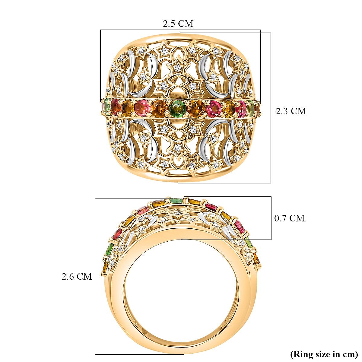 GP Celestial Collection - Multi-Tourmaline,Blue Sapphire & White Zircon Cluster Ring in 18K Vermeil Yellow Gold Plated Rodium Overlay Sterling 1.40 Ct GP Celestial Collection - Multi-Tourmaline,Blue Sapphire & White Zircon Cluster Ring in 18K Vermeil Yellow Gold Plated Rodium Overlay Sterling 1.40 Ct