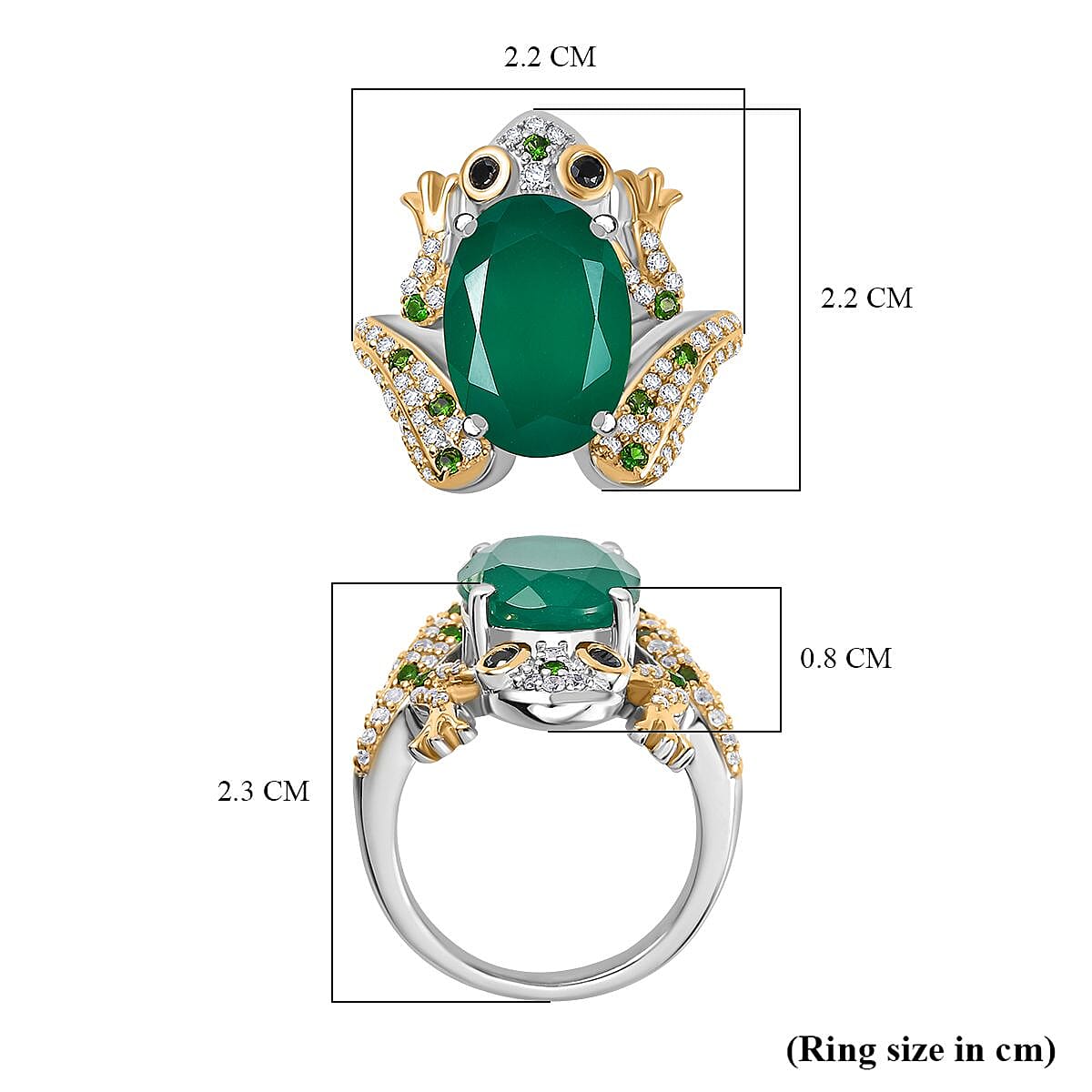 GP Green Onyx & Multi Gemstones Frog Ring in Rhodium and 18K Vermeil Yellow Gold Plated Sterling Silver 6.22 Ct