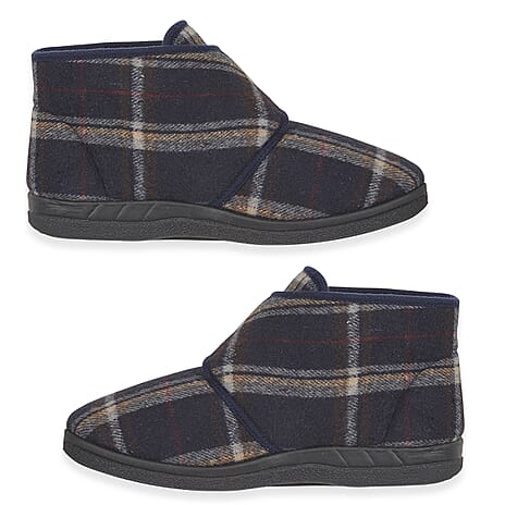 Jo - Joe Mens CECIL Checked Touch - Close Bootee Slippers (Size 10) - Navy