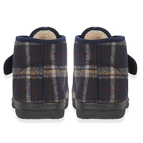 Jo - Joe Mens CECIL Checked Touch - Close Bootee Slippers (Size 10) - Navy