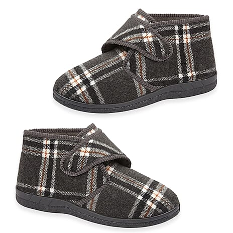 Jo - Joe Mens CECIL Checked Touch - Close Bootee Slippers (Size 11) - Grey